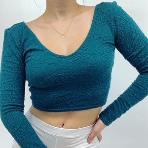 TWO for ONE! Long sleeve crop tops - Maroon & teal